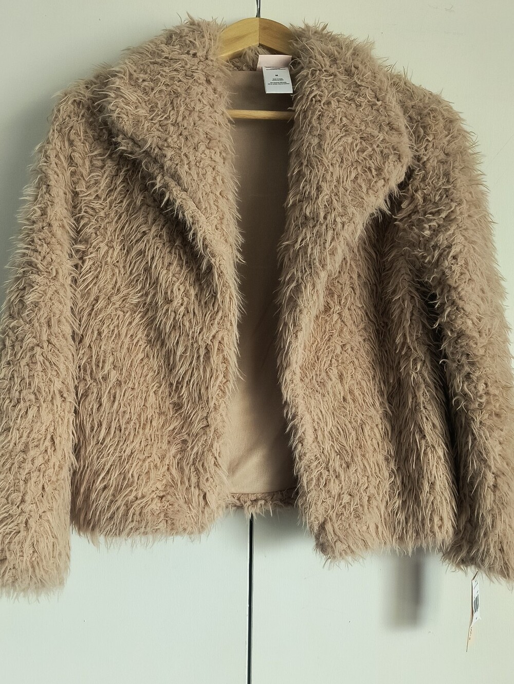 Juniors Little Lass Tan Fuzzy Faux Fur Jacket M New With Tags